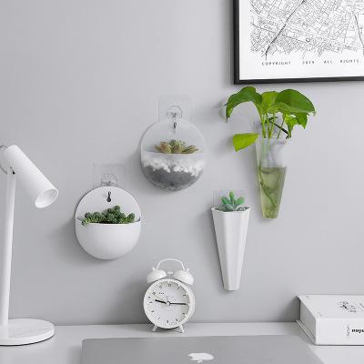 China Modern Plastic Hydroponic Small Garden Plant Pot Holder Wall White Indoor Hanging Flower Pot for sale