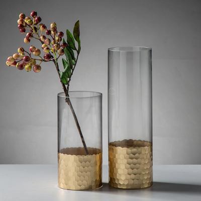 China Modern Nordic Europe Honeycomb Flower Statistical Institute Wind - Cut Gold Foil Straight Honeycomb Flowerpot Tube Glass Vase for sale