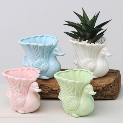 China Modern Cute Cartoon Swan Ceramic Flower Pot Plant Container Succulent Decoration For Home Office Garden for sale