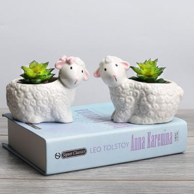 China Modern Cute Cartoon Sheep Flower Pot Plant Container Ceramic Succulent Decoration For Home Office Garden for sale