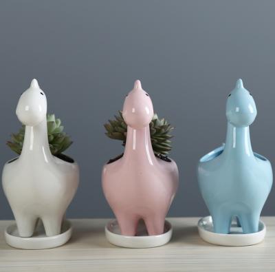 China Modern Cute Cartoon Dinosaur Ceramic Flower Pot Plant Container Succulent Decoration For Home Office Garden for sale