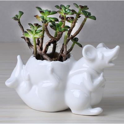 China Modern Cute Cartoon Mouse Small Ceramic Flower Pot Plant Container Succulent Decoration For Home Office Garden for sale