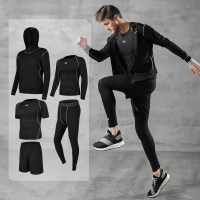 China Men's Running Suit Men's Casual Sports Fitness Clothing Quick-Drying Training Sportswear Breathable Five-Piece Set Gym Fitness Sets for sale