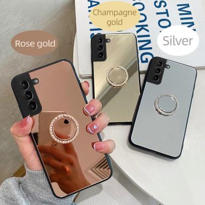 China Shockproof Mirror Cell Phone Case For Samsung S22 Acrylic Phone Case With Rotating Ring For Samsung S22ultra note20 Mobile Cover Case for sale