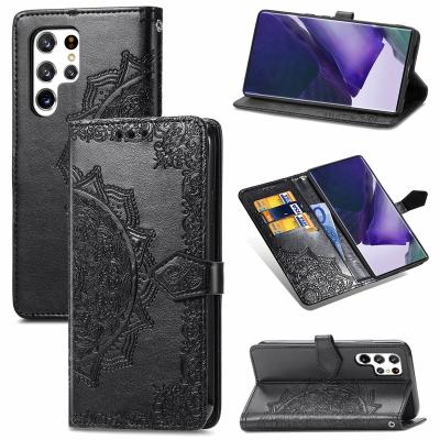 China Shockproof Embossing Pattern PU Leather Flip Phone Case For Samsung Galaxy S22 Plus S22 Ultra A13 A53 S21 Fe for sale