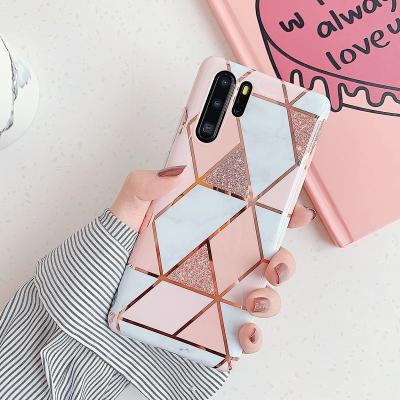 China Lite IMD Shockproof Geometric Marble Glossy Soft Phone Case Electroplating Phone Back Cover For Huawei P40 40 30 pro P30 Mate for sale