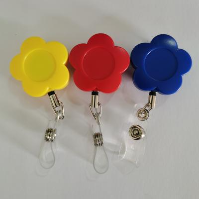 China School/Nurse/Office Factory Direct Sales Colorful Custom Retractable Plastic Flower Badge Reel Holder with strap for sale