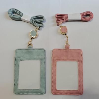 China Fashion silk screen name badge holder custom soft genuine leather name card holder with small badge reel for sale