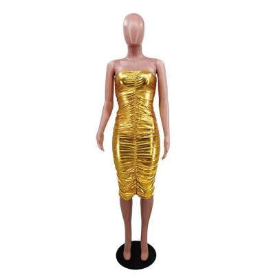 China 2022 NEW Summer Fashion Women's Solid Color Meryl Bodysuit Casual Golden Dress Anti-Static Wear Stayfree Maxi Casual Dresses Sexy Club for sale