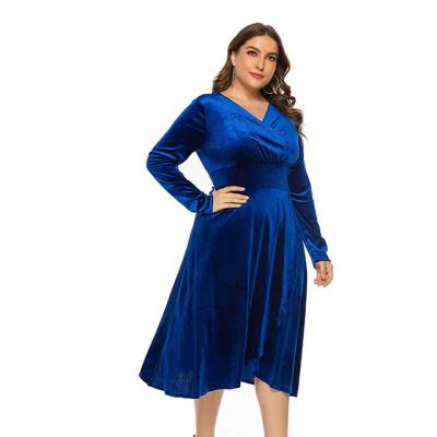 China Wholesale Viable Pleuche Irrgularity Elegant Casual V-Neckline Plus Size Long Sleeve Sexy For Women Summer Dresses for sale