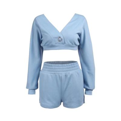 China 2021 Breathable Women Clothes Crop Tops Sweatshirt Jogger Pants Set Designer 2 Two Piece Short Set for sale