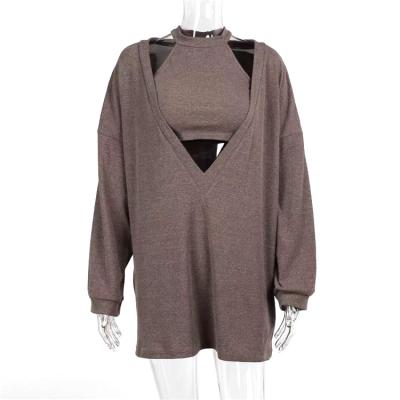 China New Autumn Women Breathable Fashion Clothes Solid Color Long Sleeve Hooded Sports Wear Two Piece Sets for sale