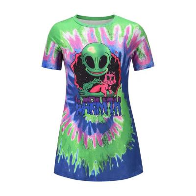 China Breathable Spring And Summer Alien Printed Loose T-shirt Women Short Sleeve Tops Round Collar Casual T-shirt for sale