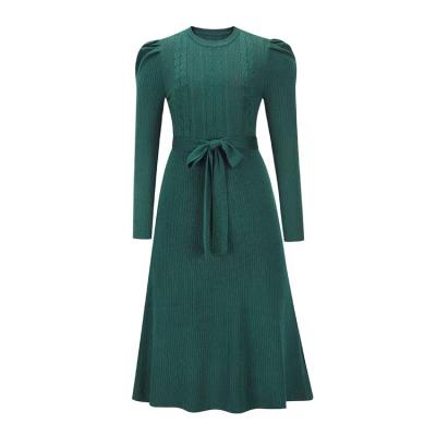 China Autumn anti-static fashion plus size dress elegant women clothing knitting high waist plus size women casual dress for sale