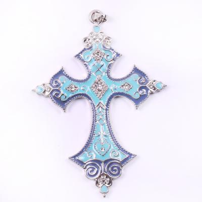 China Wholesale Fashion Jewelry China Men Fashion Stainless Steel Chain Crystal Cross Jewelry Necklace Models Blue Colors for sale