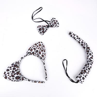 China Eco-Friendly 3 Piece Leopard Bow Tie And Cat Tail Halloween Costume Kit Ear Headband Dress Up Cosplay for sale