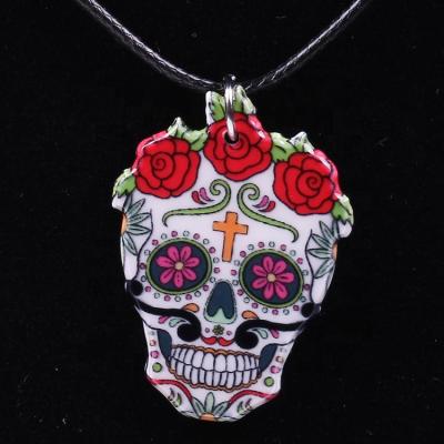 China Charm Jewelry Eco-friendly Fancy Printing European And American Style Retro Skull Modeling Necklace for sale