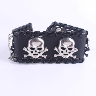 China Skull PU Leather Skull Bangles Bracelets Fashion Accessories Metal Charm Bracelets for sale