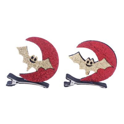 China Halloween festival cute bat fabric nonwoven hair clips fly on the moon gilding with glitter powder 1 pair for sale