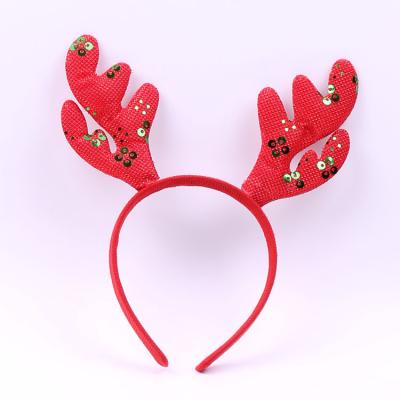 China Plastic Christmas Deer Antler Horns Headband Cloth Material With Paillette Headpieces For Christmas New Year for sale