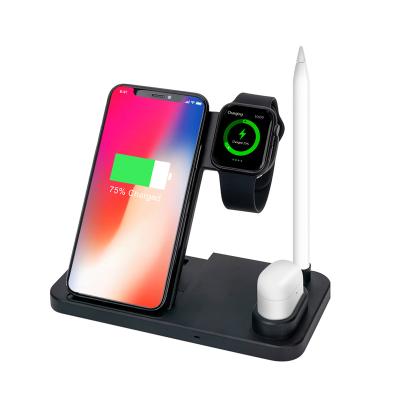 China Mobile Phone Dock Fast Charging Reference 4 in 1 10W 7.5W Fast Wireless Charger for Watch Earphone Pencil Smart Phone for sale