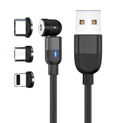 China 2022 fast charging rotating data line magnetic cable wholesale micro usb 3 cable 540 degree magnetic braided cable magnetic usb data charging 1usb for sale