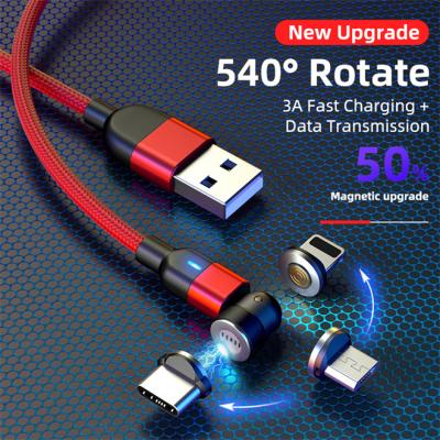 China Rotating Fast Charging Data Line 540 Degree Free Rotating Magnetic Charging Cable 3 In 1 3A 1m Fast Charging Type C Usb To Light Magnetic Cable for sale