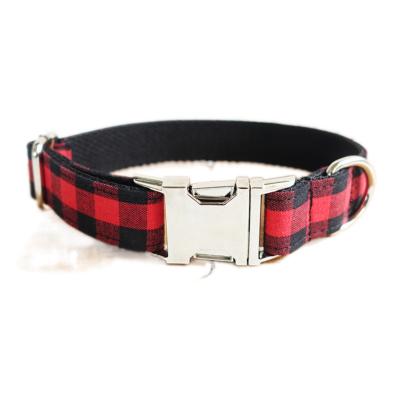 China Sustainable Factory Adjustable Soft With Metal Buckle Dog Collar Pet Collar Red Plaid for sale