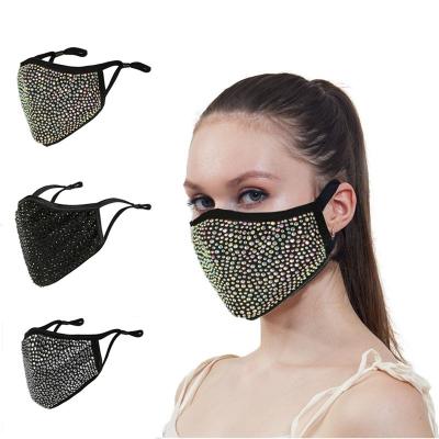 China Hot Sale Ear Hanging Type Women Black Glitter Diamond Crystal Rhinestone Fashion Bling Face Masks for sale