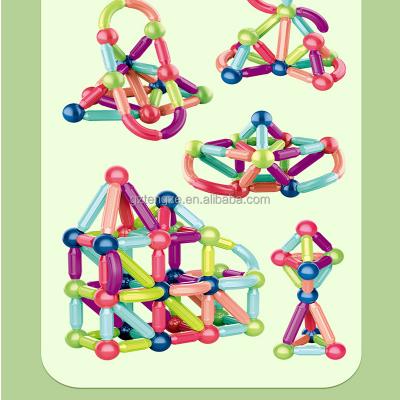 China ABS 64 PCs Learning Magnetic Play Game Blush Educational Toys Building Block Magnetic Sticks for sale