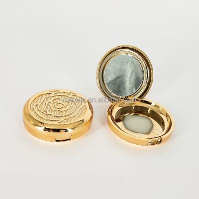 China Round Flower Embossing Case Recyclable Wrinkled Powder Highlighter Gold Compact Case With Mirror for sale