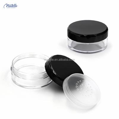 China Recyclable Radian On New Makeup Outdoor Black Plastic Strainer Case Empty Refillable Loose Powder Case for sale