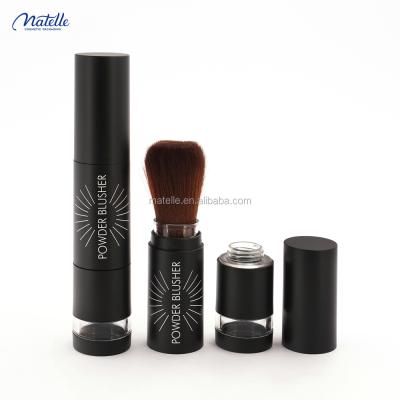 China Recyclable Matte Black Double Side Custom Loose Powder Tube Face Brush Plastic Loose Powder Case for sale