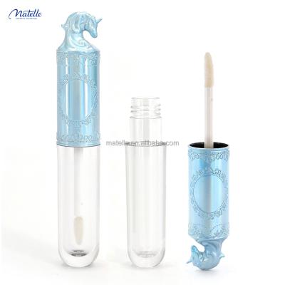 China Cosmetic Fancy Blue Unicorn 4.5ml Embossed Liquid Lipstick Tube With Recyclable Wand Lip Gloss Tube for sale