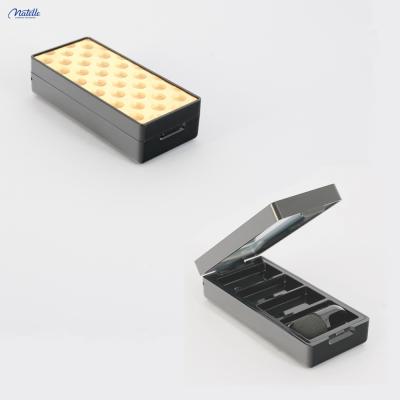 China Recyclable yellow sticker on black case contains 3 colors and mini brush mirror rectangle eyeshadow case for sale