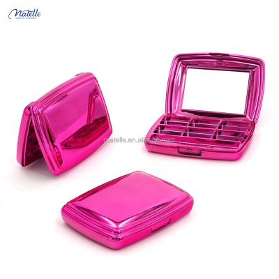 China Recyclable Metallic Pink 6 Fancy Colors Eye Makeup Powder Case Rectangle Eyeshadow Case With Mirror for sale