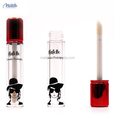 China Cosmetic Container 8.5ml Metallic Bright Red Round Cap Clear Liquid Concealer Tube With Big Wand for sale