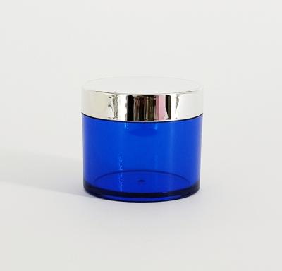 China Factory Single Lid Sea Cosmetic Loose Metallic Silver Blue Straight Around 100g Skin Care Refillable Jars for sale