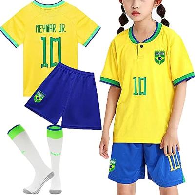 China Sets Brazil Soccer Jersey set with short and socks   kid world cup  neymarr 10 football jersery set   fan style for boy and girls for sale