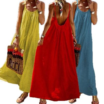 China Sustainable Wholesale High-end Women Linen Dresses Summer Plain Sleeveless Backless Long Dresses Casual Loose Bohemian Linen Maxi Dress for sale