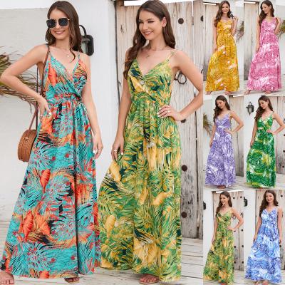 China Anti-Static 2023 Women's Wear New Bohemian Printed Long Dress Amazon Sexy V-Neck Strap Dress Women Fashion Dress for sale