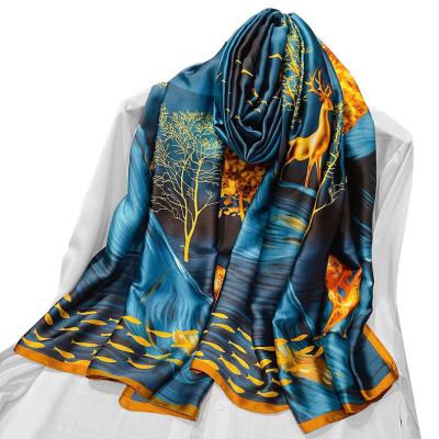 China 90X180 Large Soft Elegant Custom Indian Natural Print Customized Polyester Edge Scarf Silk Scarves Big Digital For Women Silk Elegant for sale