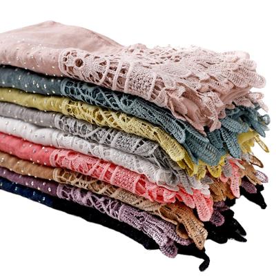 China Diamond Decorated Embroidery Scarf Shawl Winter Warm Luxury Elegant Soft Lace Muslim Hijab Scarves for sale