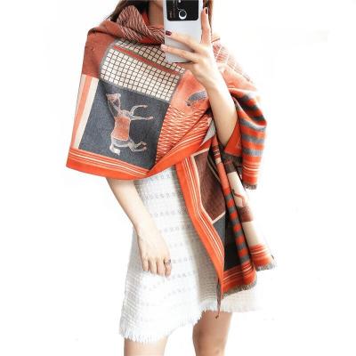 China 2022 Latest Winter Design Style Soft Elegant Luxury Women Fashion Horse Pashmina Shawls Warm Cashmere Scarf for sale