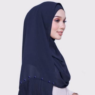 China New Product Luxury Plain Soft Elegant Bubble Chiffon Hijab Scarf With Beads Crinkle Hijab Elegant Chiffon Sheer Hijabs Long Pashmina for sale