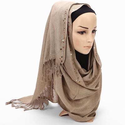 China Large Luxury High Quality Soft Elegant Metallic Hijab Metallic Viscous Muslim Scarf Glitter Large Sparkle Stoles Shimmer Shawl With Tassel for sale