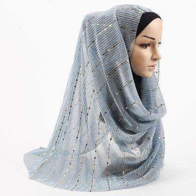 China New Fashion Luxury Elegant Soft Muslim Women Shimmer Scarf Wrap Gold Shinny Solid Fold Shimmer Shawl Headband Hijab for sale