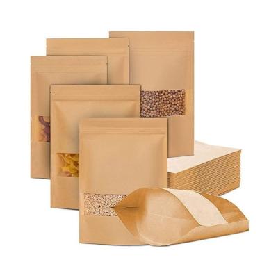 China Recyclable Laminated Kraft Paper Stand Up Pouch Bag With Windows And Ziplock For Nut Dried Fruit Packaging for sale