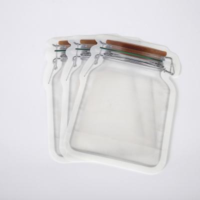 China Aseptic Stand Up Cute Bottle Front Mason Jar Pattern Zipper Mylar Clear Plastic Pouch Lock Zipper Bag Form Reusable Bag for sale