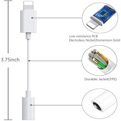 China Hot Sale Mobile Phone and High Quality Lightning to 3.5mm Earphone Jack Adapter with Cable Earphone Audio Fill Splitter for Apple for sale